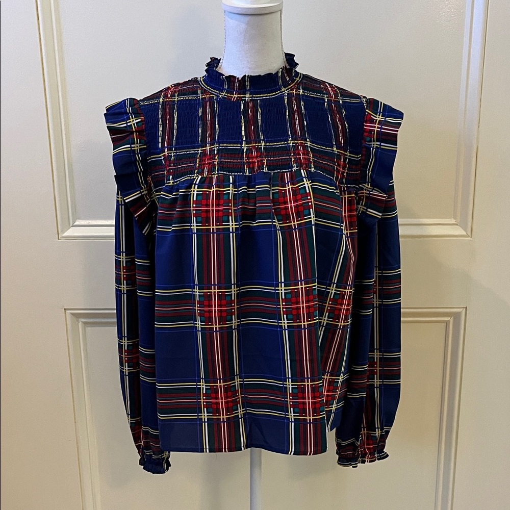 Sugarlips Blue and Red Checkered Ruffle Blouse